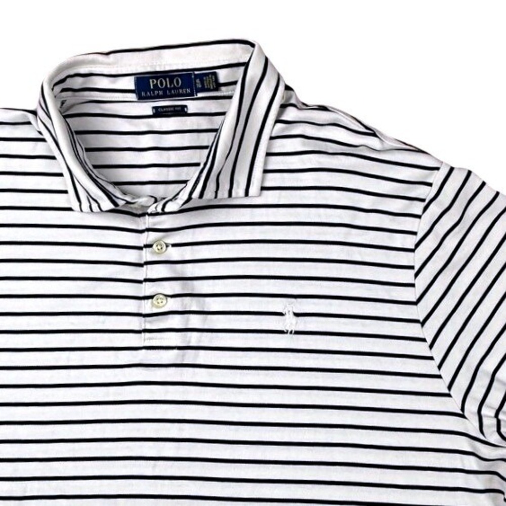 Polo Ralph Lauren Classic Fit Striped Short Sleeve Polo Shirt White Navy M XL